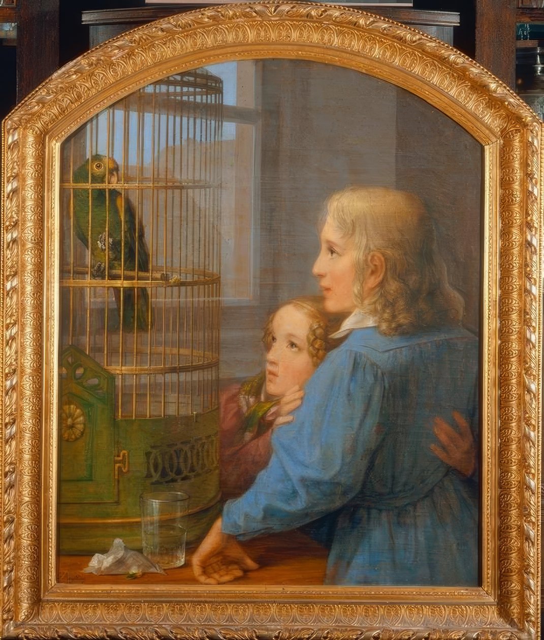 Dois filhos, frente, um, papagaio, agricultor de Georg Friedrich Kersting
