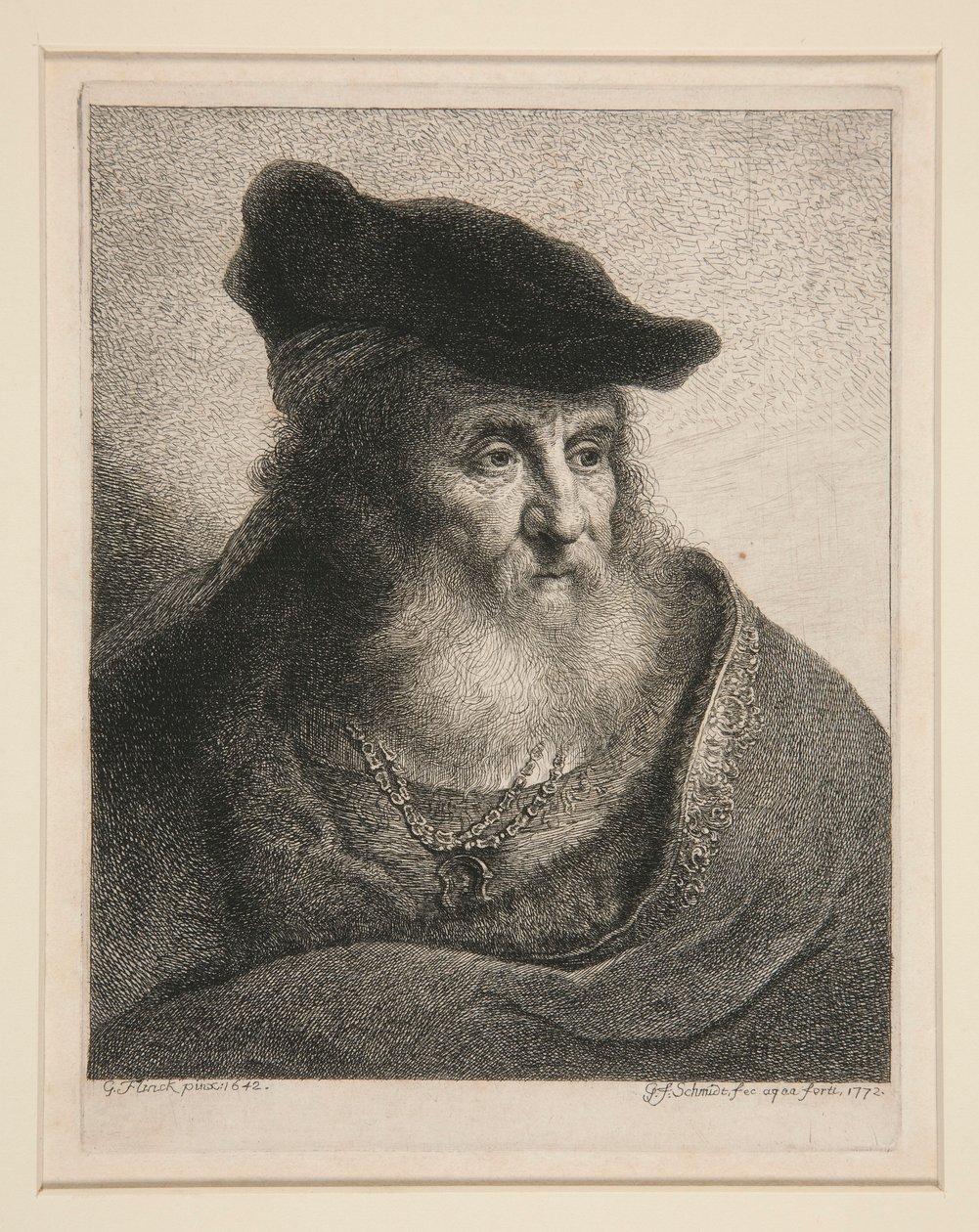 Cabeça de um homem barbudo em boné de veludo de Georg Friedrich Schmidt