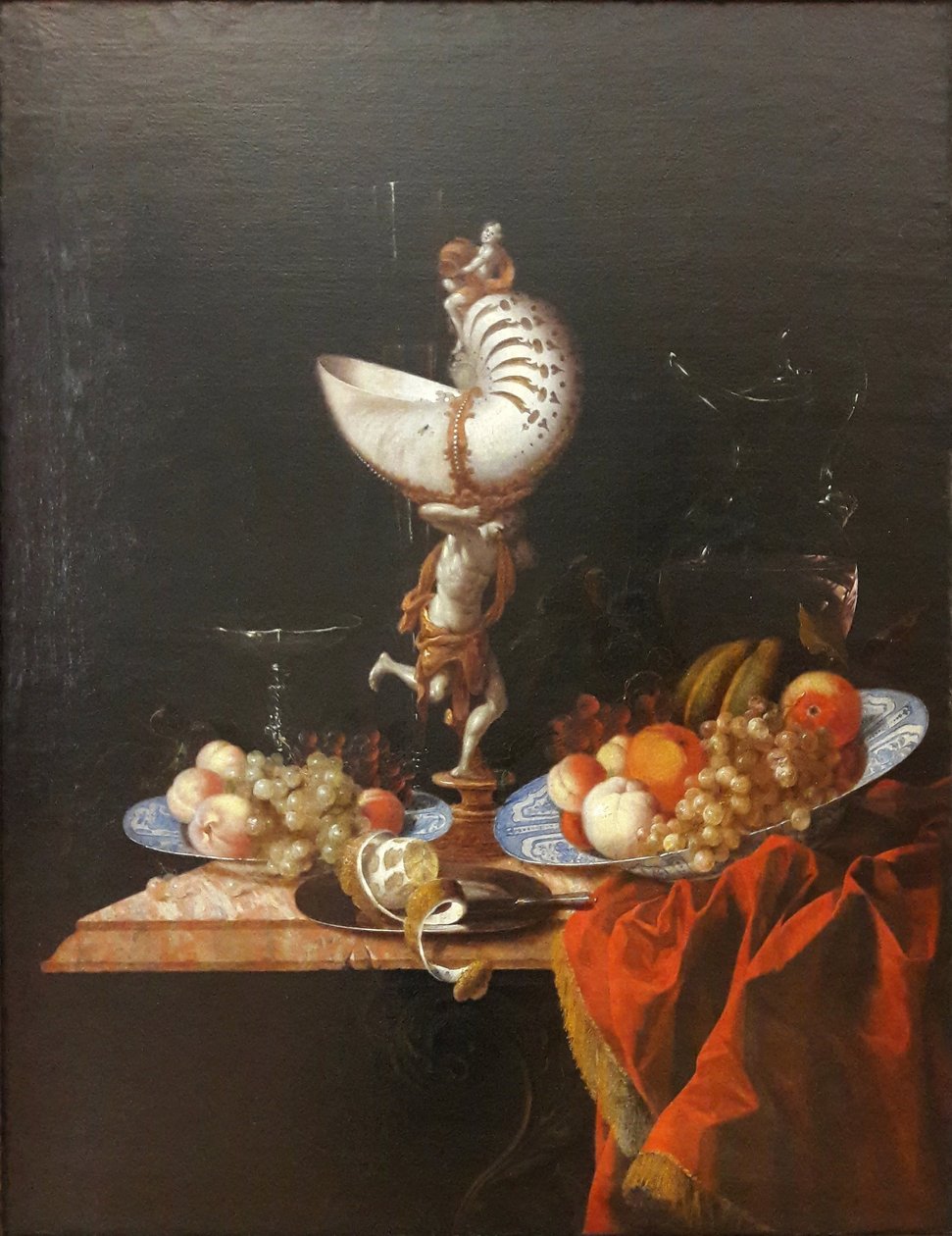 Alemão: Stillleben mit Nautiluspokal Natureza morta com uma taça de nautilus de Georg Hainz