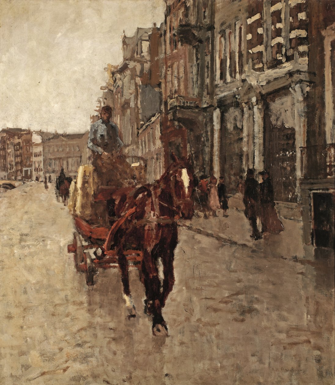 Rokin Westzijde: uma carroça puxada a cavalo no Rokin, Amesterdão de Georg Hendrik Breitner