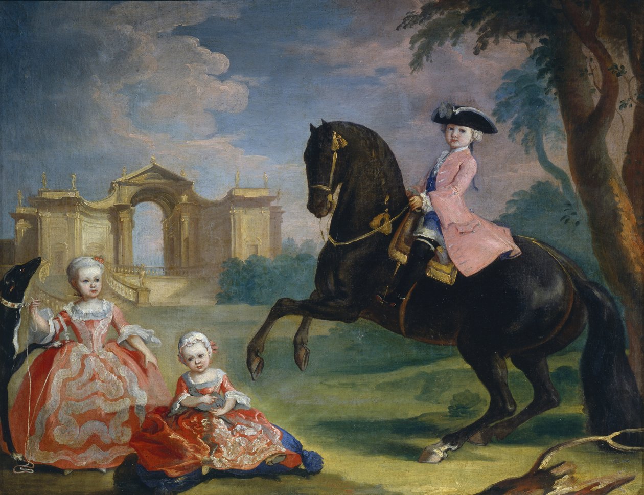 Retrato dos Filhos do Conde Ivan Illarionovich Vorontsov: Artemi, Anna e Eudokia Avdotya, 1754 de Georg Kaspar von Prenner