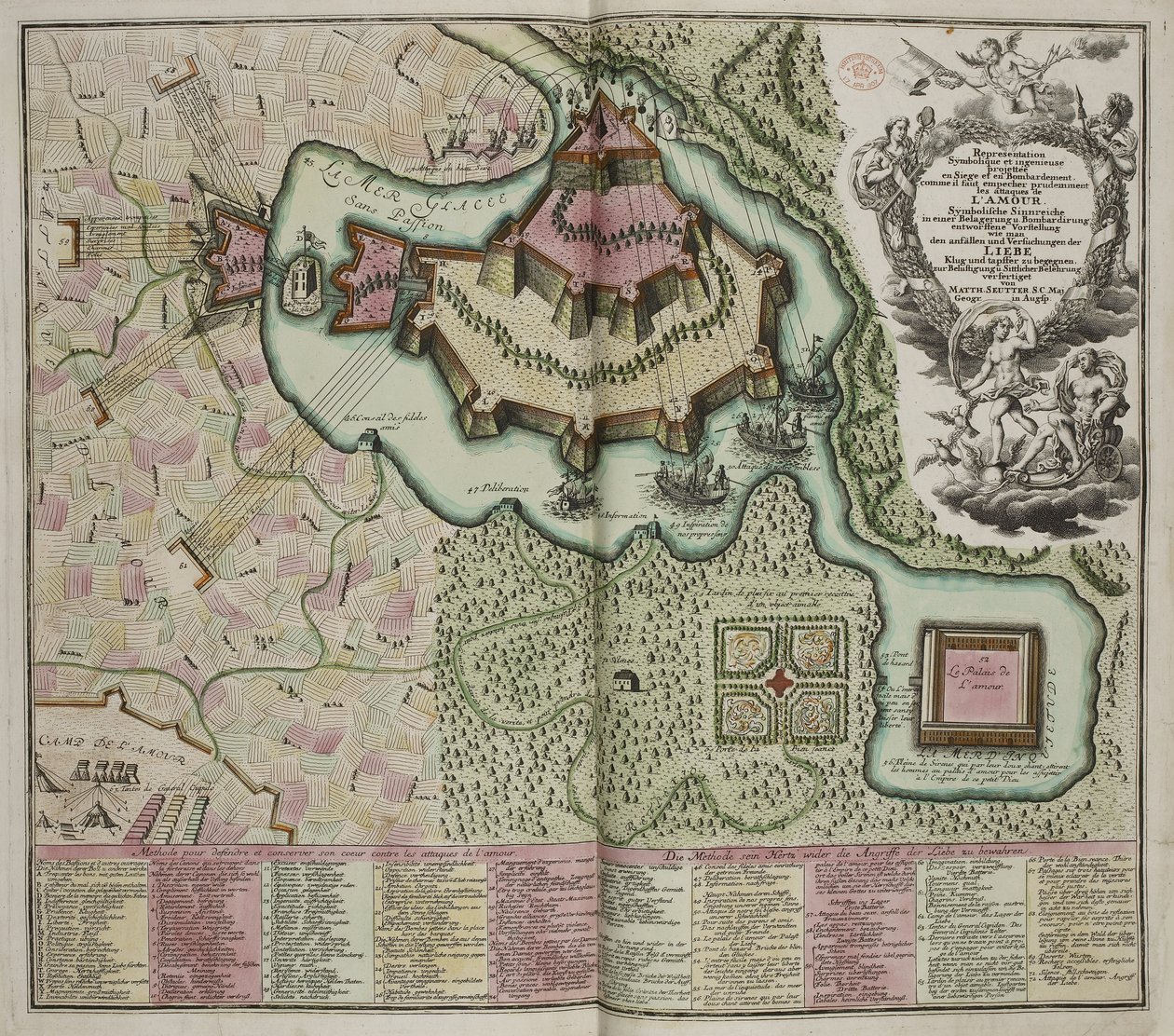 Mapa Alegórico do Cerco do Castelo do Amor de Georg Matthäus Seutter