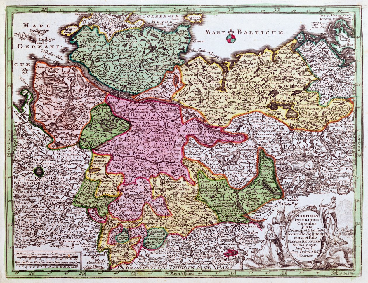 Mapa do norte da Alemanha, de um atlas de Georg Matthäus Seutter