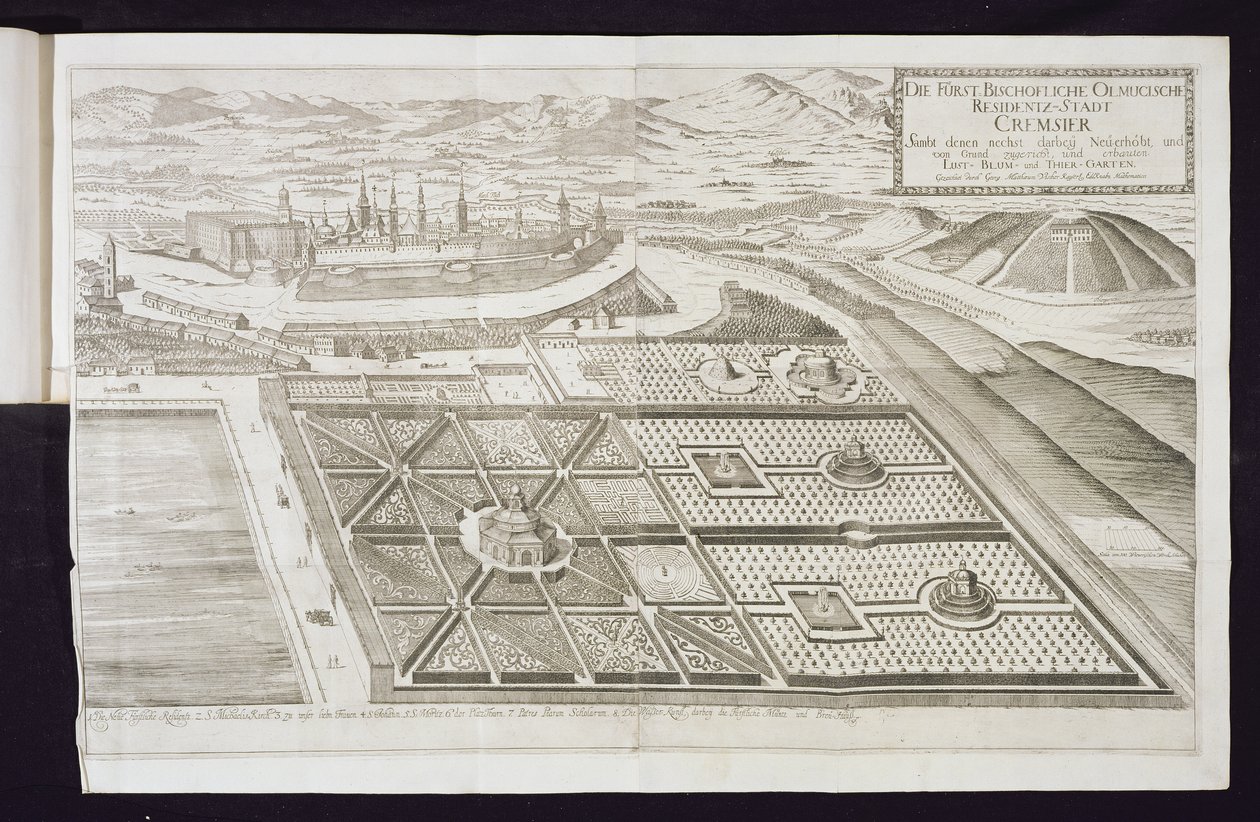 Os novos jardins em Cremsier, a residência do Príncipe-Bispo, publicado em c.1700 de Georg Matthaus Vischer
