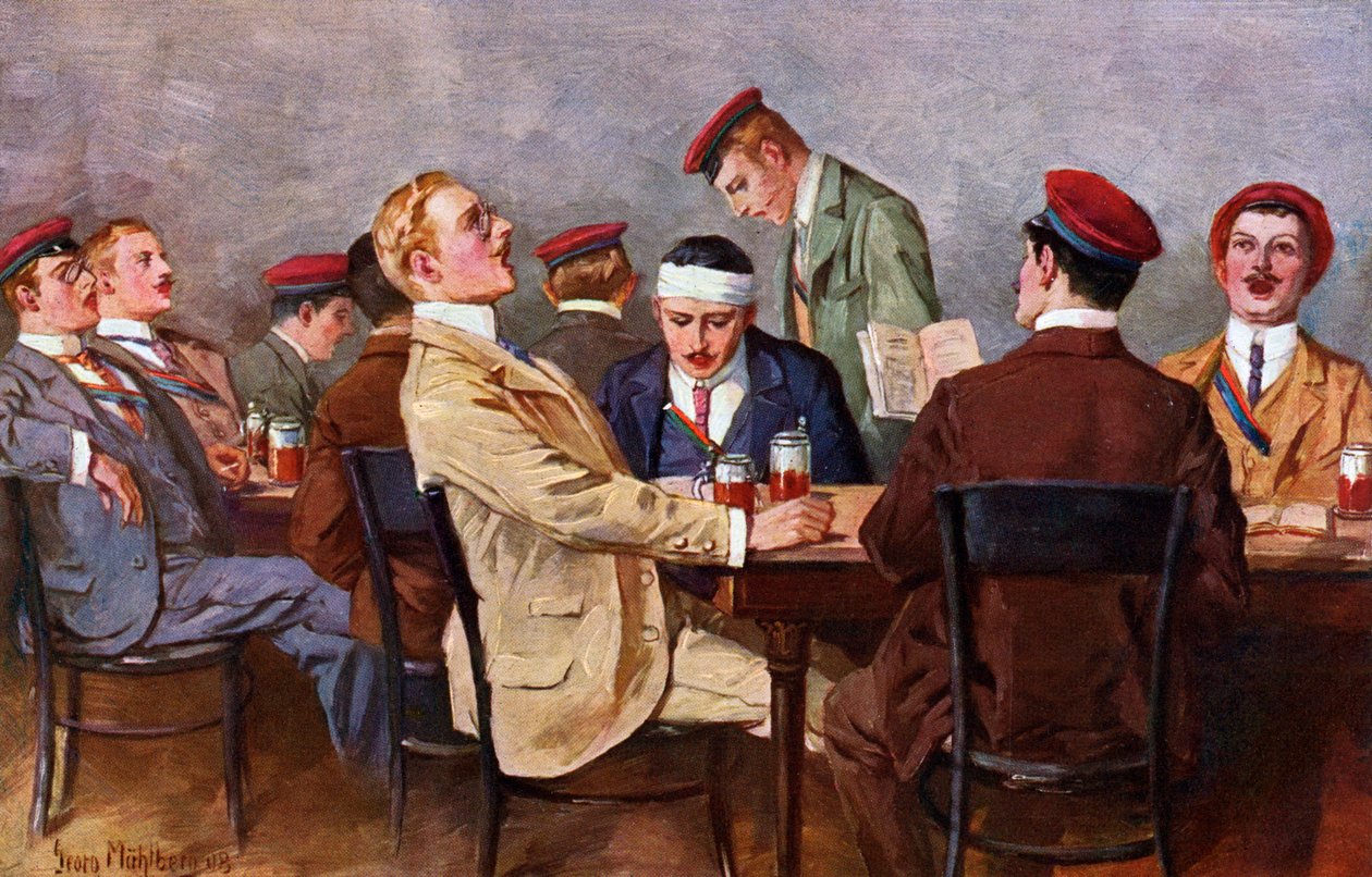 Burschenschaften - Beber cerveja e cantar, c.1900 (ilustração) de Georg Muhlberg