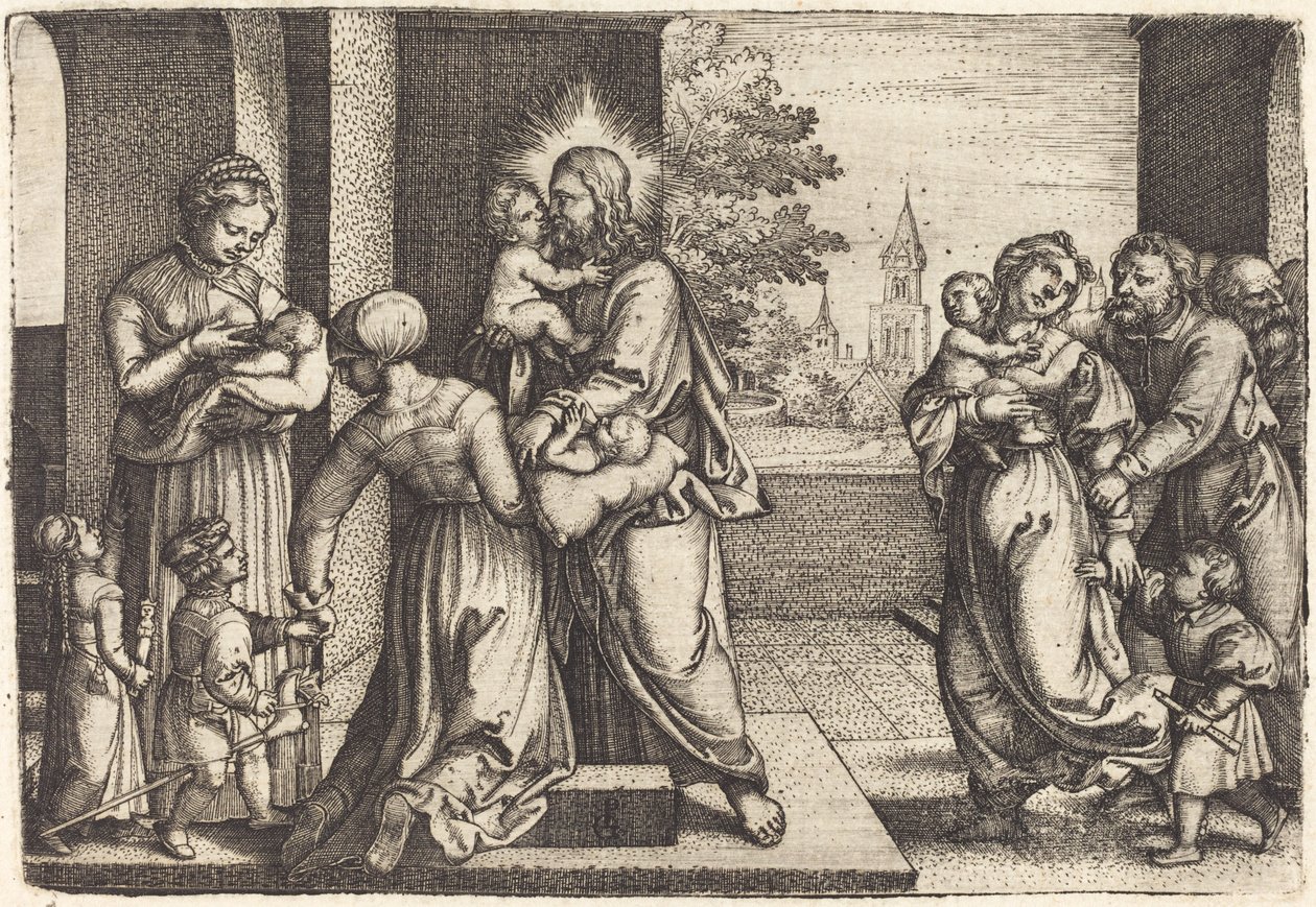 Cristo cercado por crianças de Georg Pencz