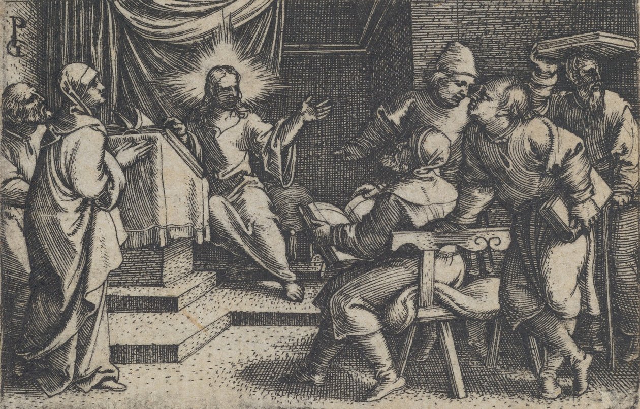 Cristo com os Doutores no Templo, de A História de Cristo, 1534-35. de Georg Pencz