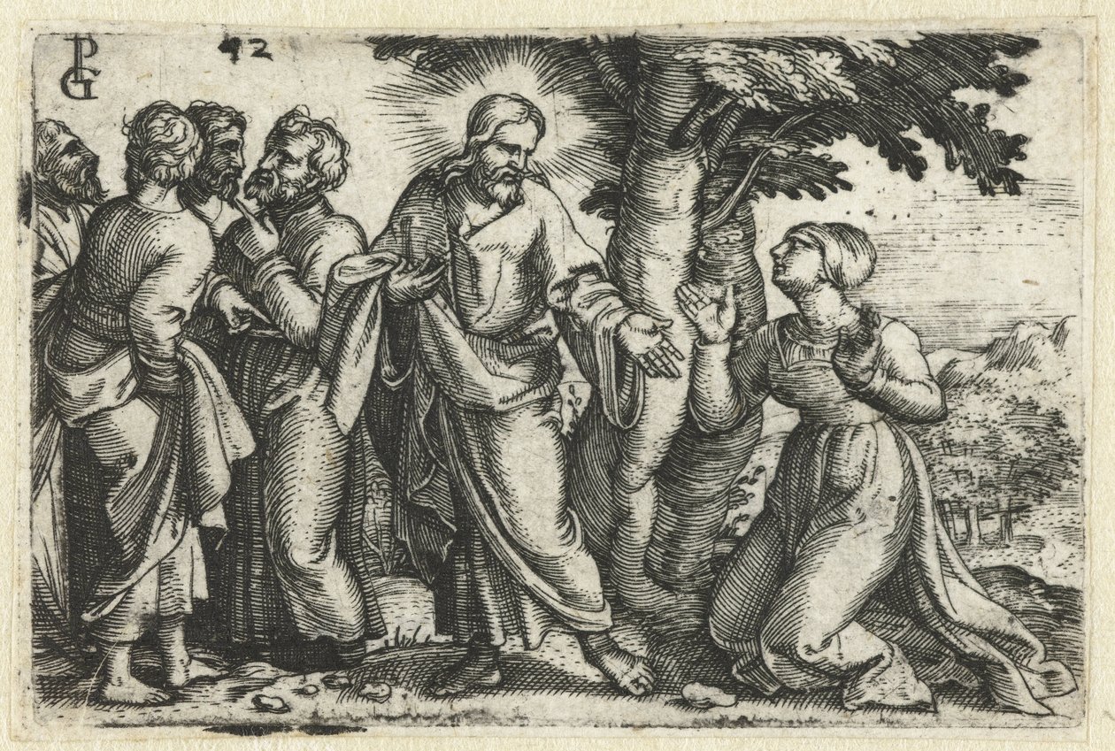 Cristo cura a mulher sangrando Vida de Cristo (título da série) de Georg Pencz