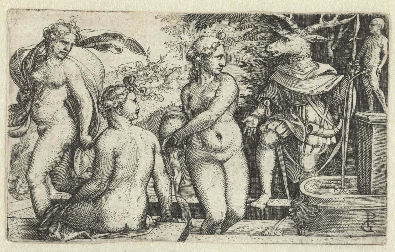 Diana transforma Acteon num veado para castigo de Georg Pencz