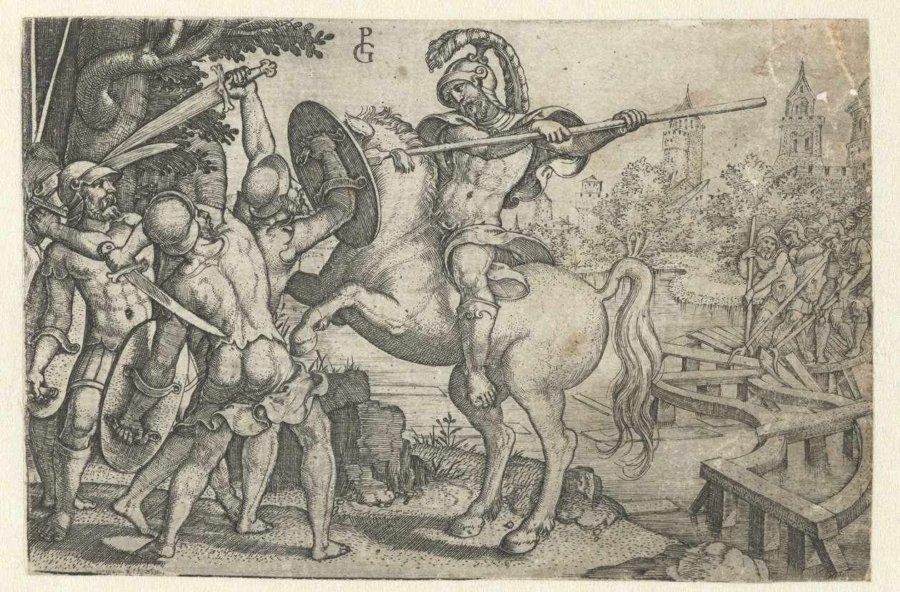 Horácio Cocles defende a ponte sobre o Tibre Histórias da História Romana Antiga (título da série) de Georg Pencz