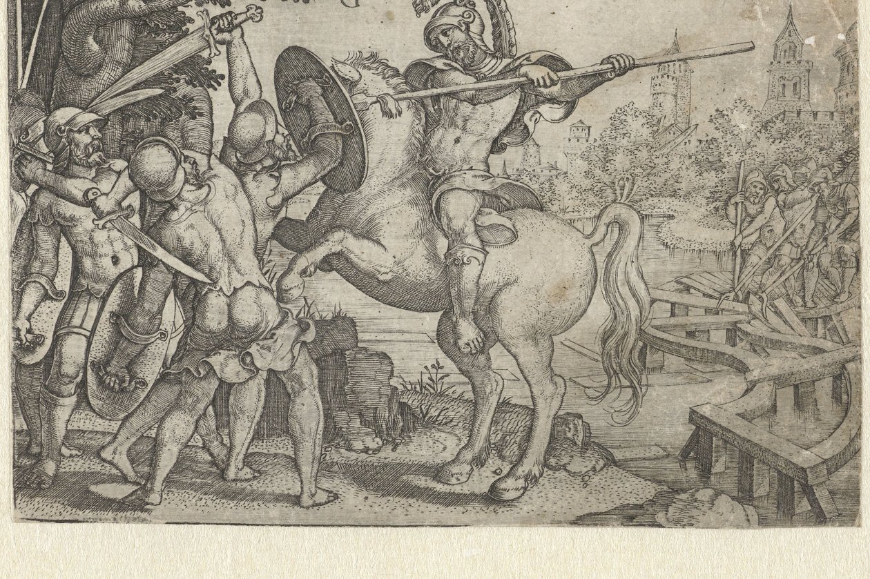 Horace Cocles defende a ponte sobre o Tibre
Contos do início da história romana (título da série) de Georg Pencz
