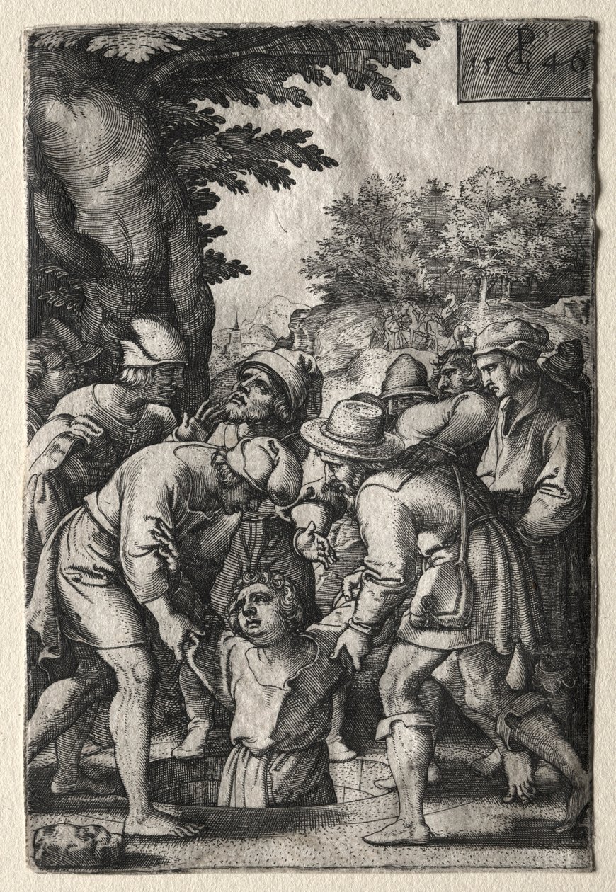 Joseph abaixou em um poço, 1546. de Georg Pencz