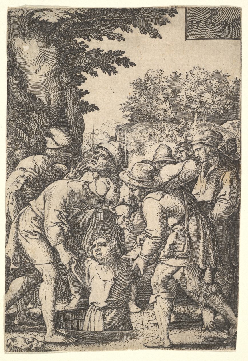Joseph foi levado a um poço por seus irmãos, da série The Story of Joseph, 1546. de Georg Pencz