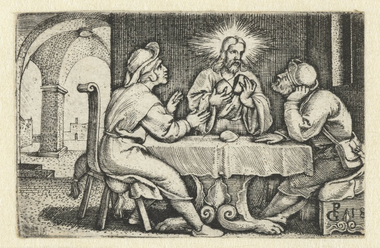 Refeição em Emaús Vida de Cristo (título da série) de Georg Pencz