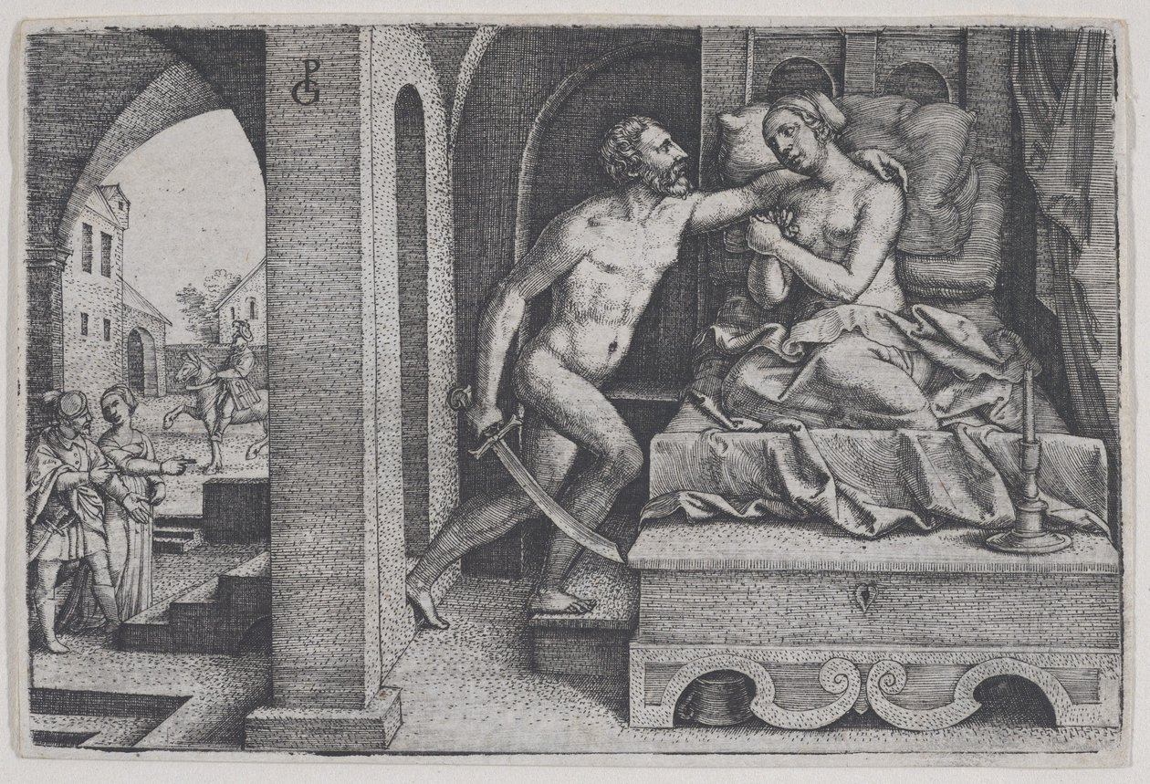 Tarquinius Rapes Lucretia, de Cenas da História Romana. de Georg Pencz