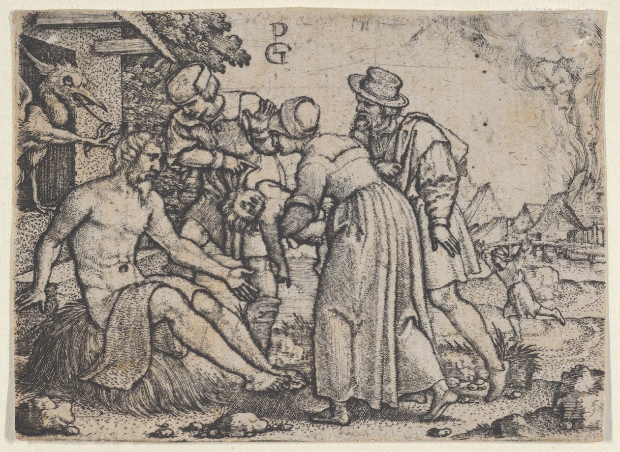 A Perseguição de Jó. de Georg Pencz