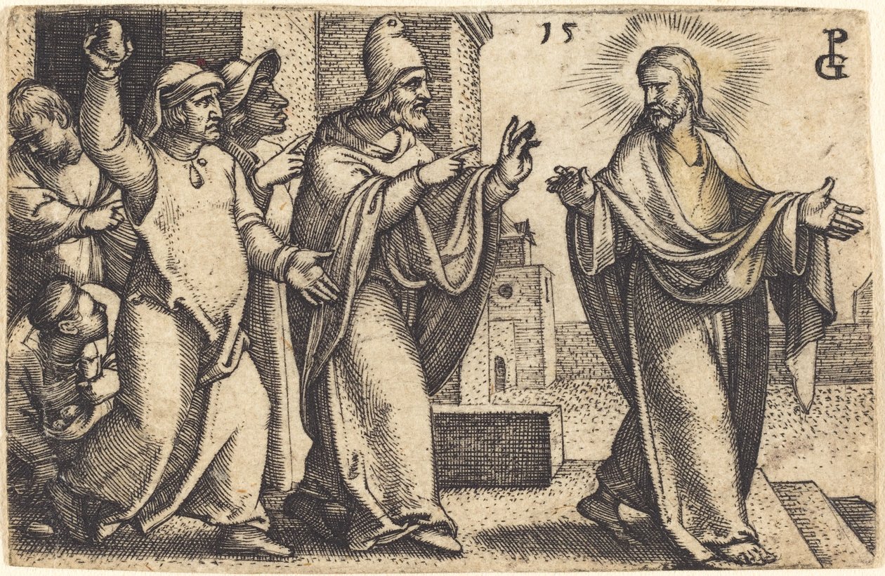 Os fariseus desejam apedrejar Cristo de Georg Pencz