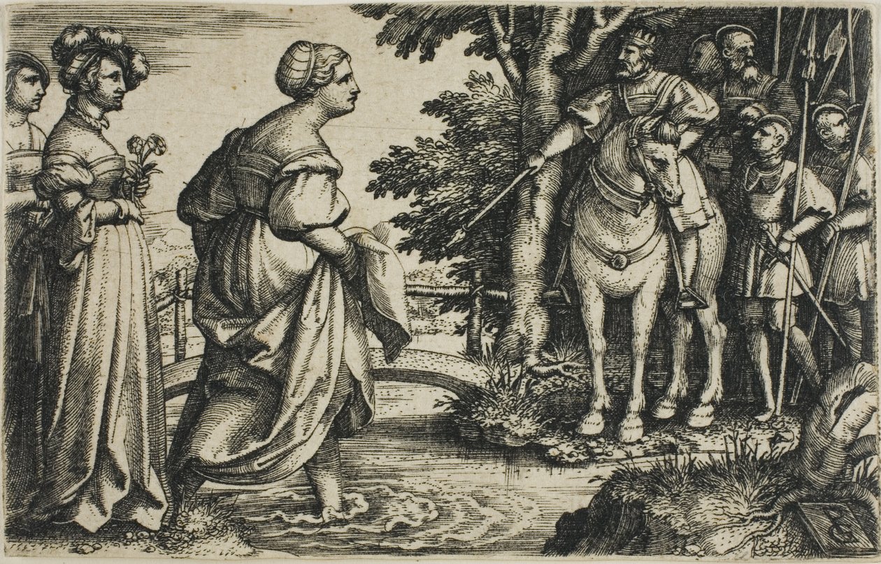 A Rainha de Sabá evitando a ponte de madeira de Georg Pencz