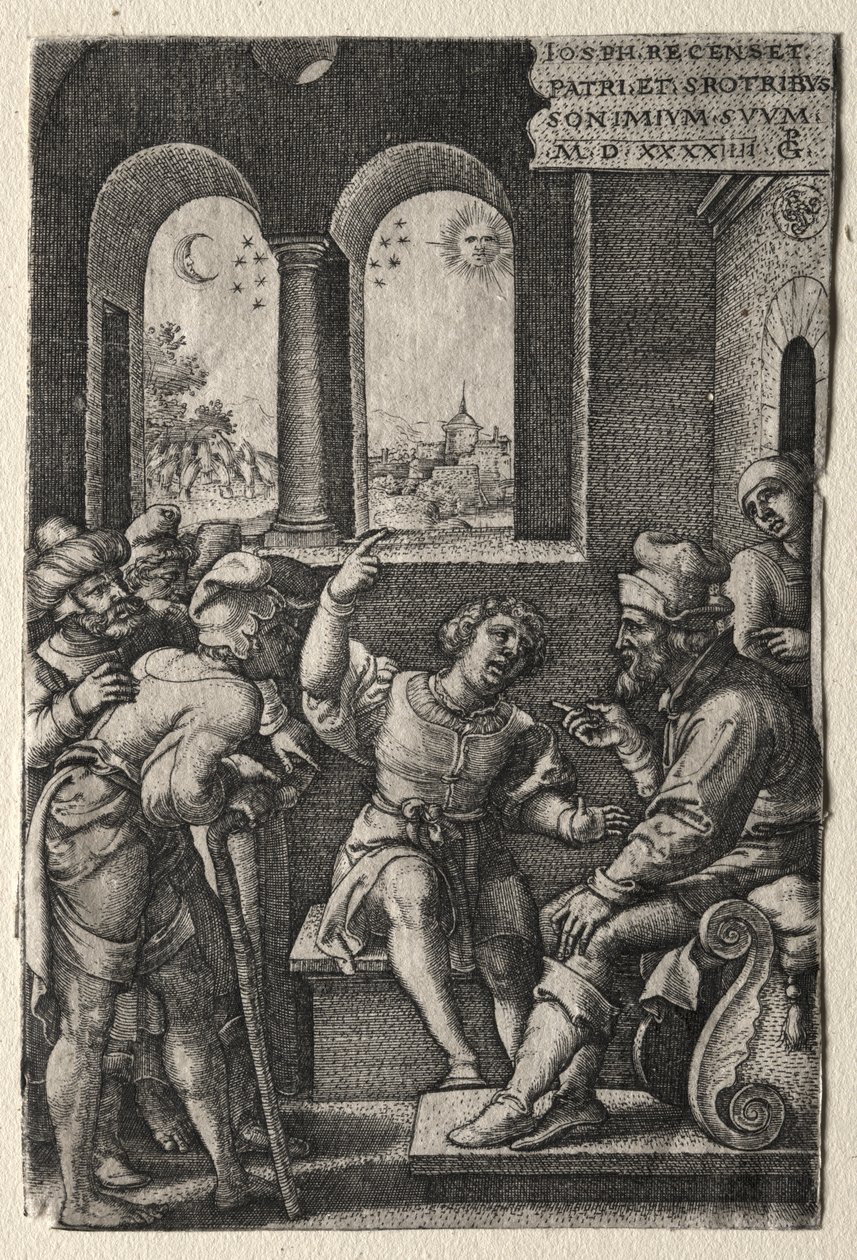 A história de Joseph: Joseph contando seus sonhos para seu pai de Georg Pencz