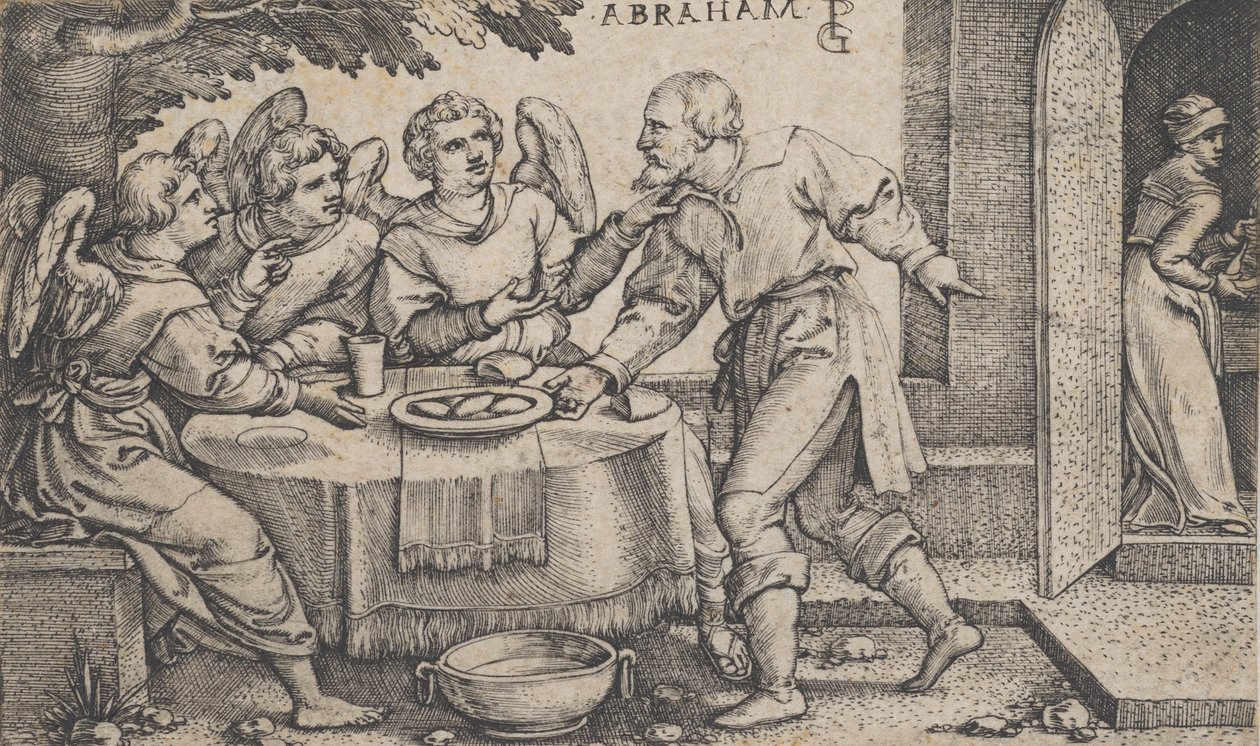 Os Três Anjos Visitando Abraão, de A História de Abraão. de Georg Pencz