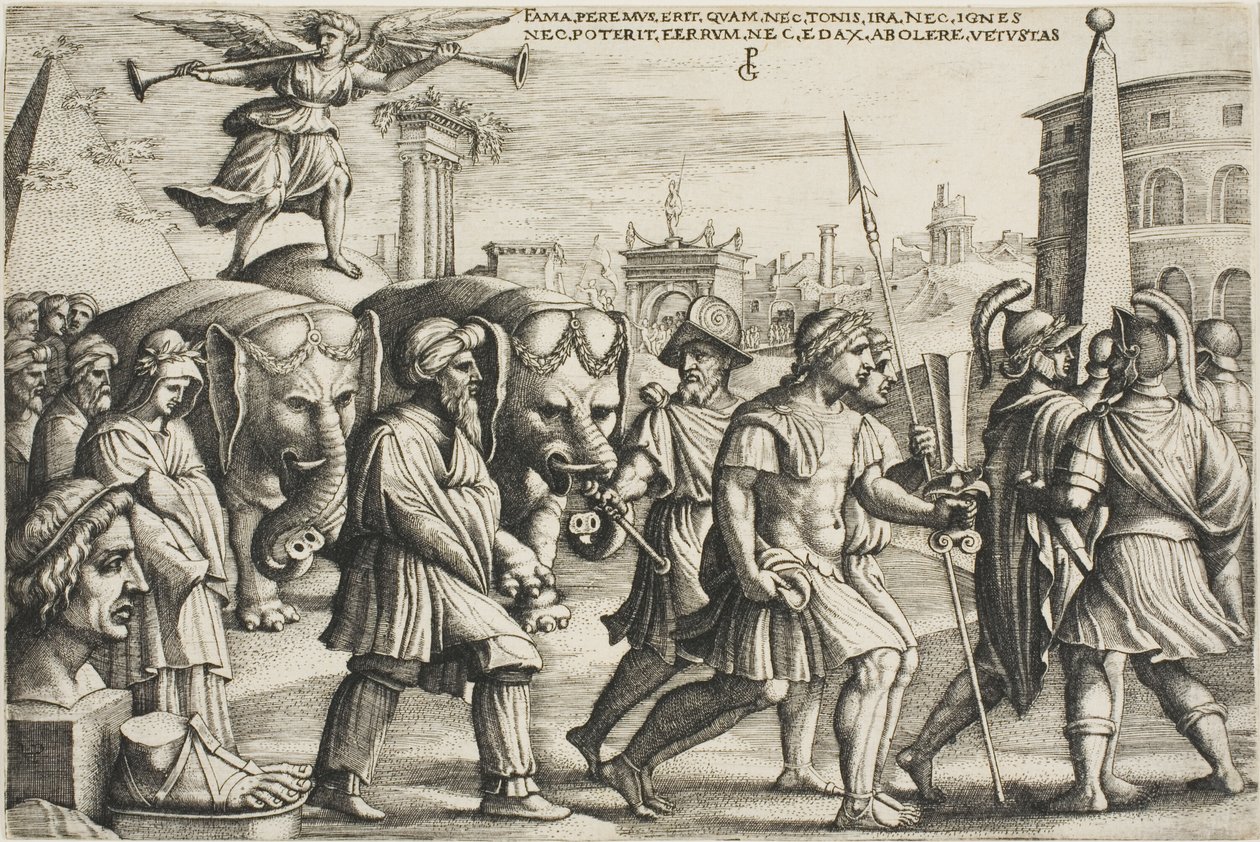 O Triunfo da Fama, prato três dos Triunfos de Petrarca de Georg Pencz