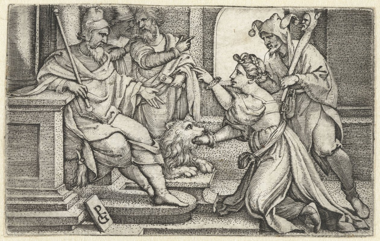 Mulher declara sua inocência sob juramento Boca da verdade Bocca della Verita de Georg Pencz