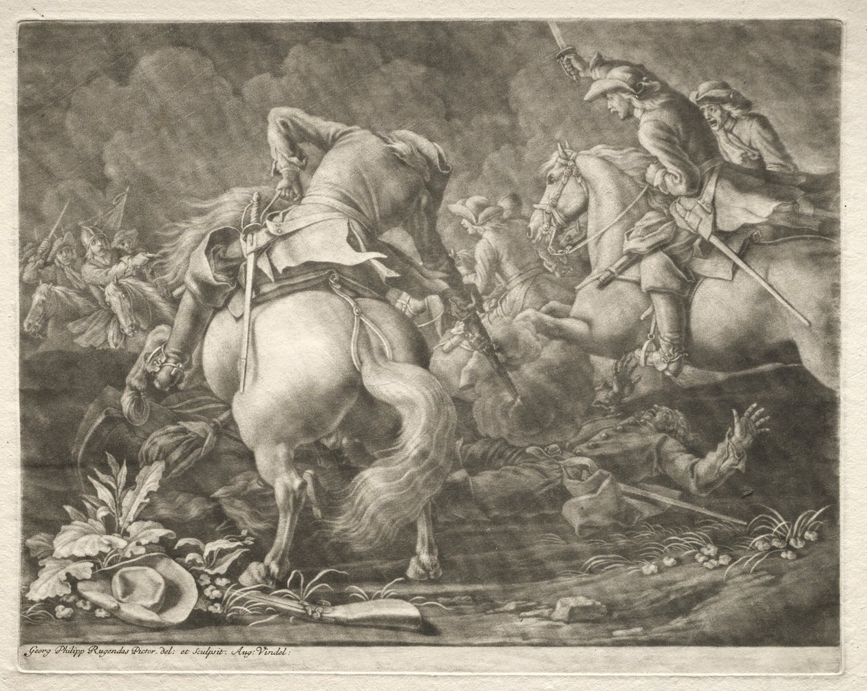 Conflito entre hussardos prussianos e húngaros de Georg Philipp I Rugendas