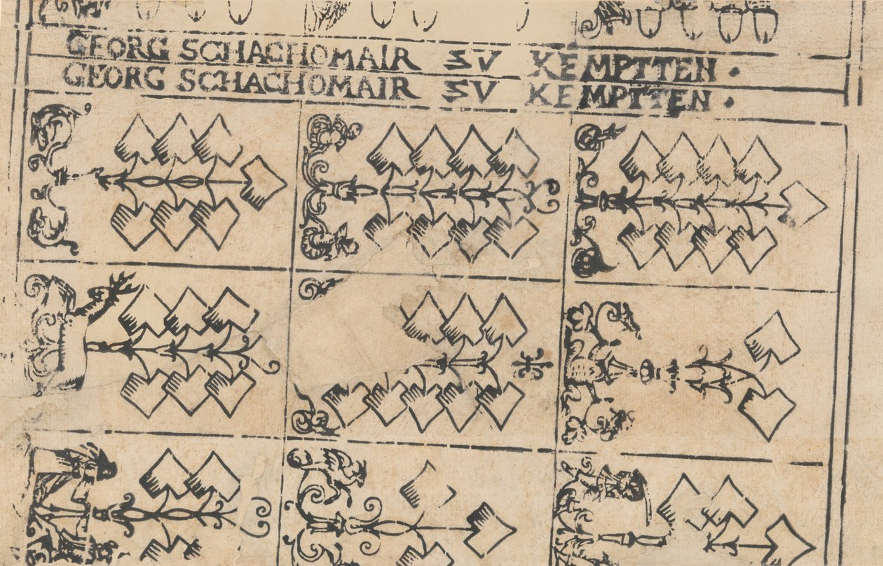 Folha de cartas de baralho, 1575-1600. de Georg Schachomair