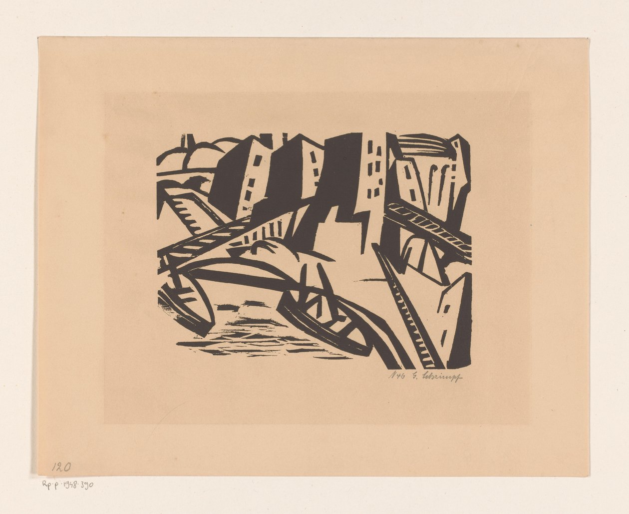 Barcos num cais da cidade de Georg Schrimpf (signed by artist)