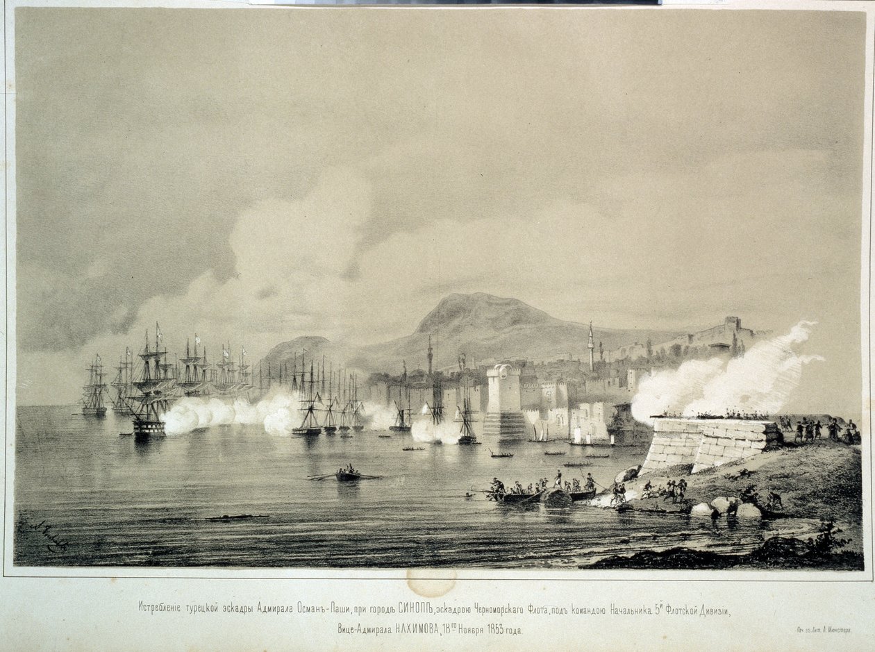 A batalha de Sinop em 30 de novembro de 1853 (litografia) de Georg Wilhelm Timm