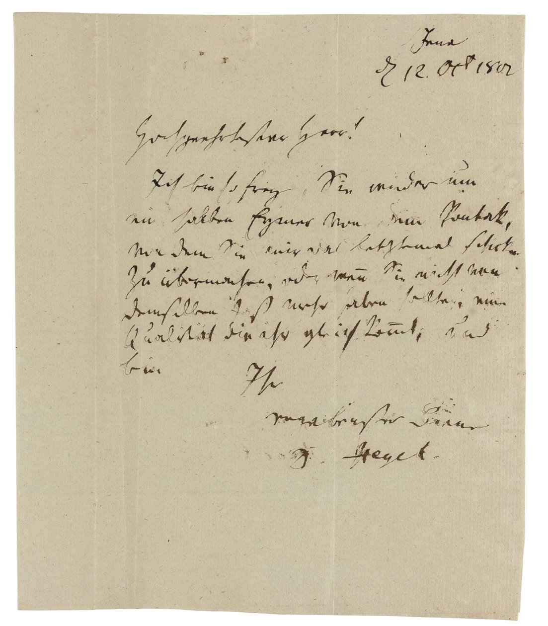 Carta autografada para Gebruder Ramann (comerciantes de vinho em Erfurt), Jena de Georg Wilhelm Friedrich Hegel
