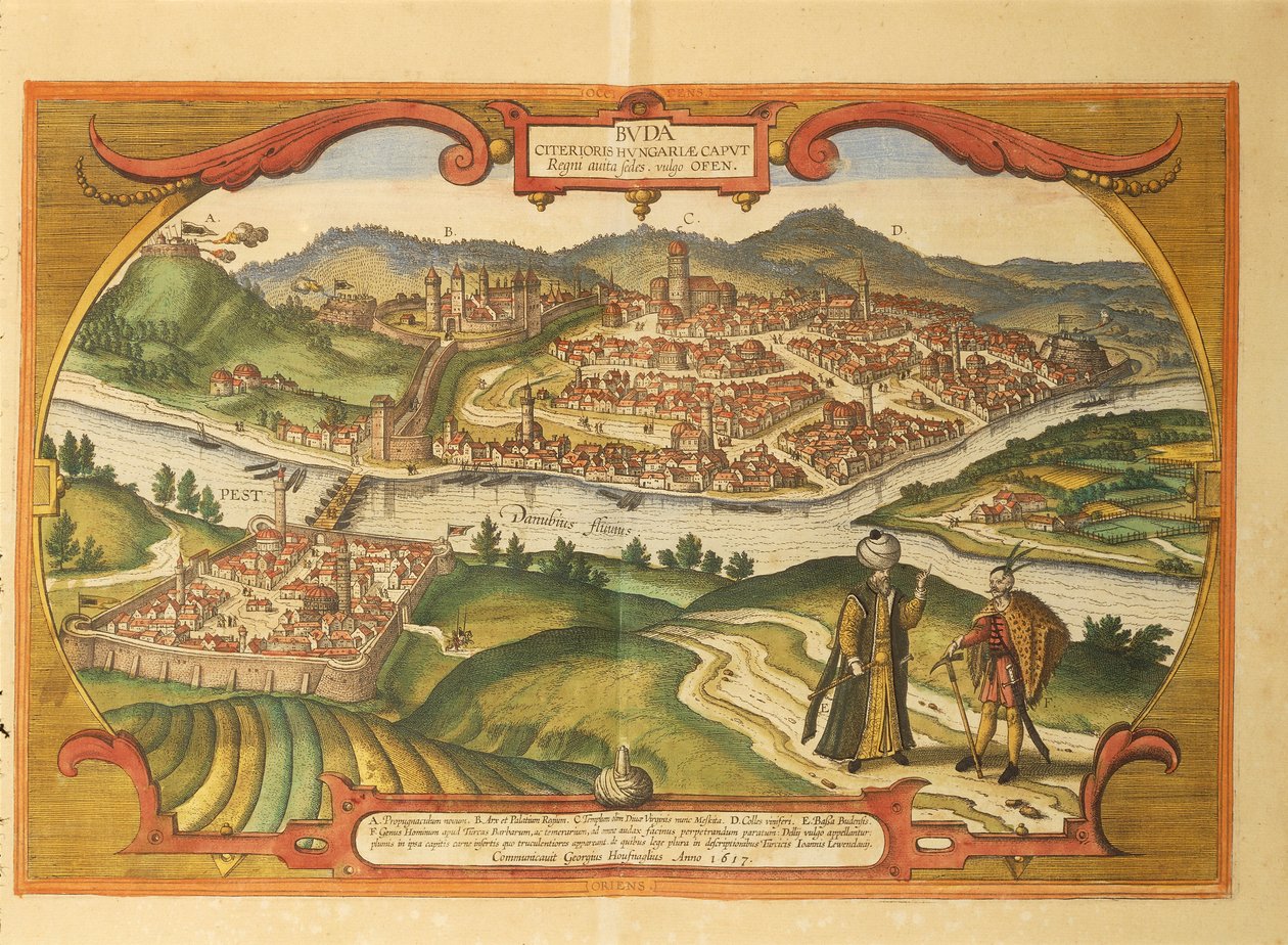 Budapeste do Civitates Orbis Terrarum, de Georg Braun de Georg Braun and Hogenberg Franz