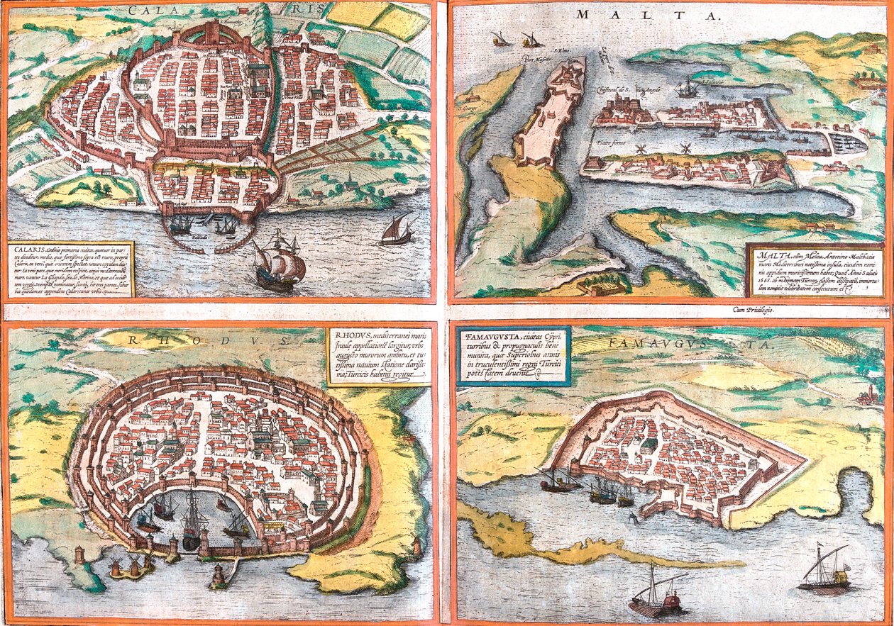 Cagliari, Malta, Rodes, Famagusta, Itália, Malta, Grécia, Chipre de Georg and Hogenberg Franz (1535 90) Braun