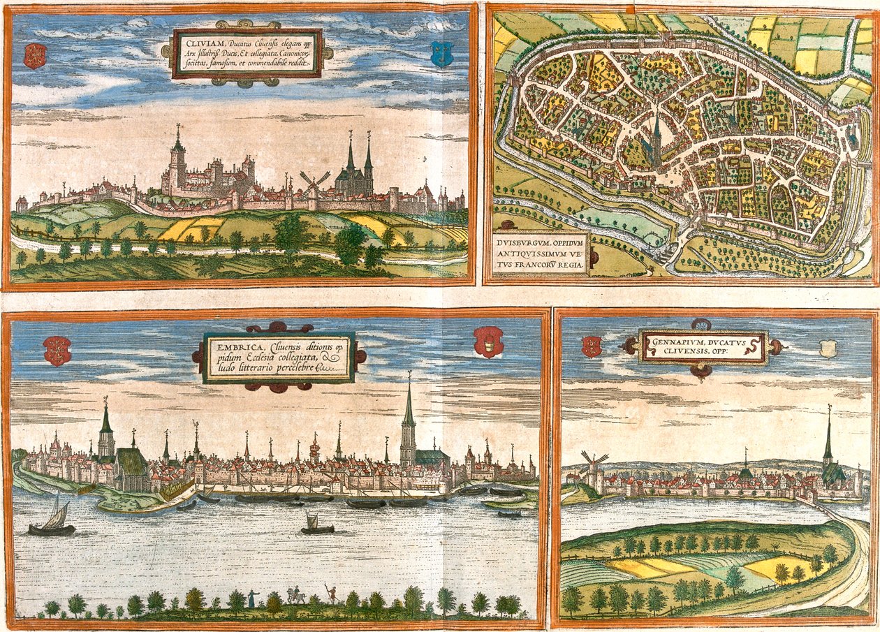 Cleves, Duisburg, Emmerich, Genappe, Alemanha, Bélgica de Georg and Hogenberg Franz (1535 90) Braun
