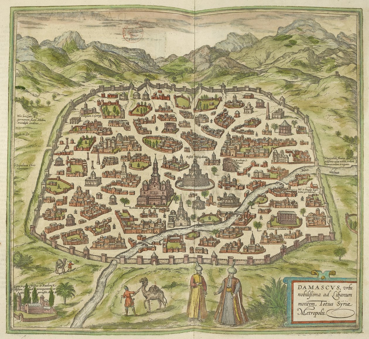 Damasco, de "Civitates Orbis Terrarum" (gravura colorida) de Georg and Hogenberg Franz Braun
