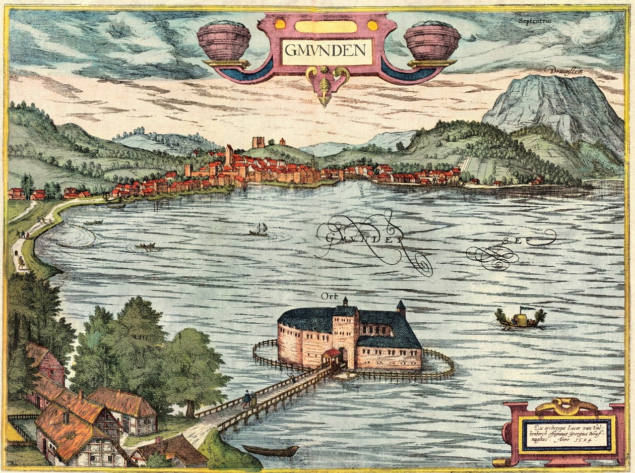 Gmunden, Áustria de Georg and Hogenberg Franz (1535 90) Braun