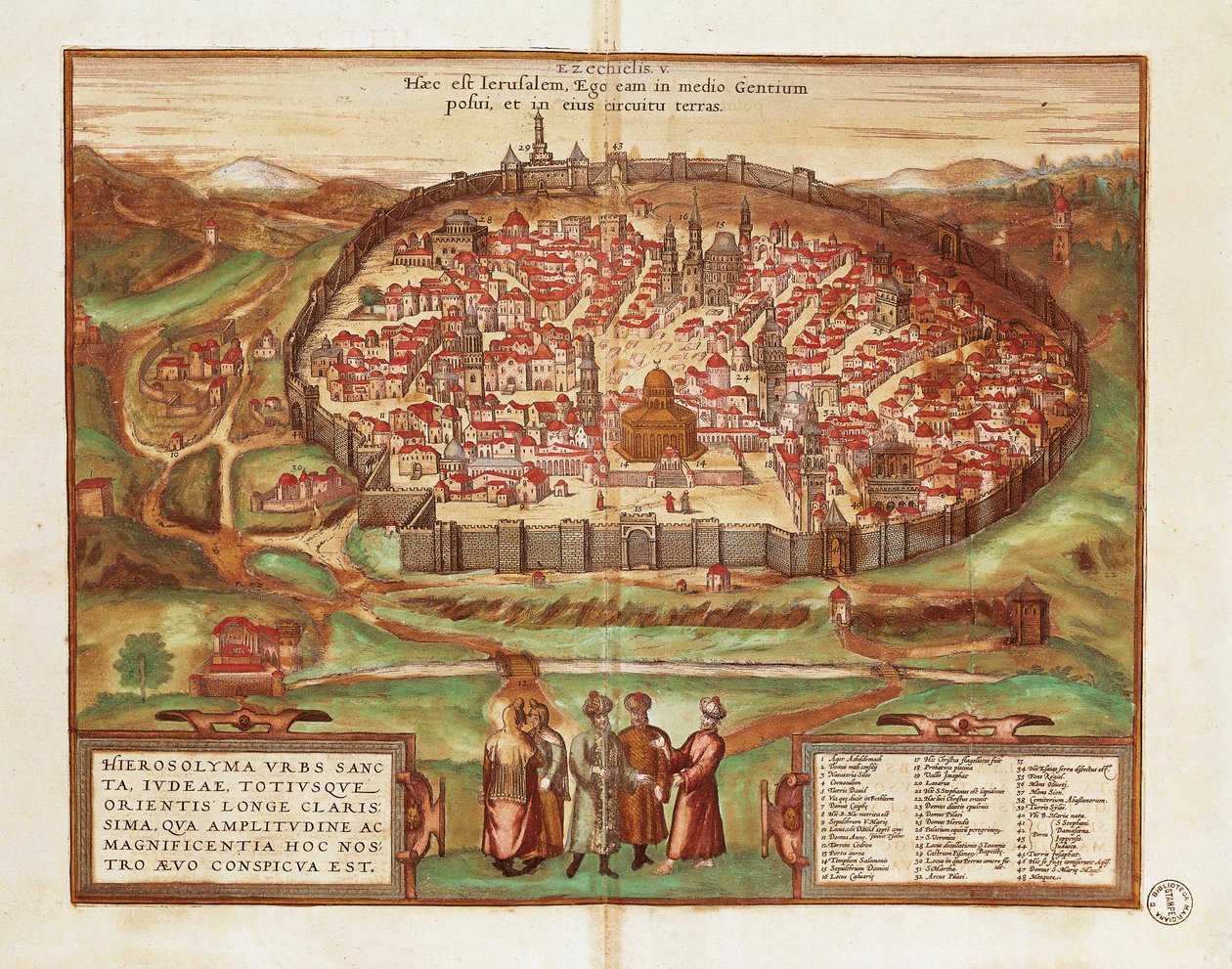 Israel e Palestina, Cidade de Jerusalém, de Georg Braun e Franz Hogenberg, do Civitates Orbis Terrarum, gravura a cores de Georg Braun and Hogenberg Franz