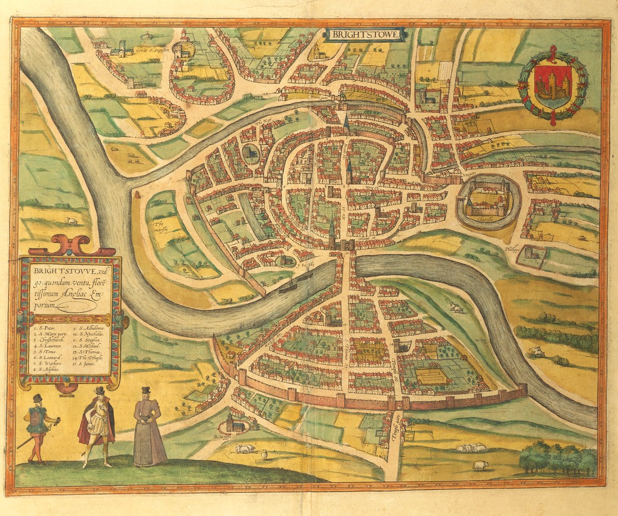 Mapa de Bristol de Civitates Orbis Terrarum por Georg Braun de Georg Braun and Hogenberg Franz