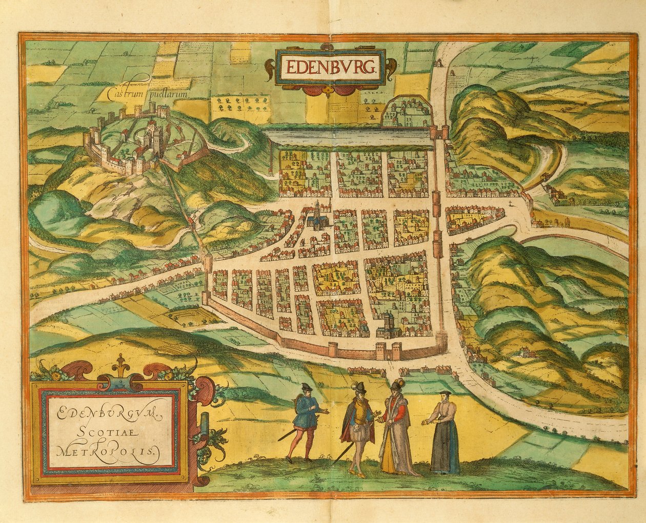 Mapa de Edimburgo de Civitates Orbis Terrarum, de Georg Braun de Georg Braun and Hogenberg Franz
