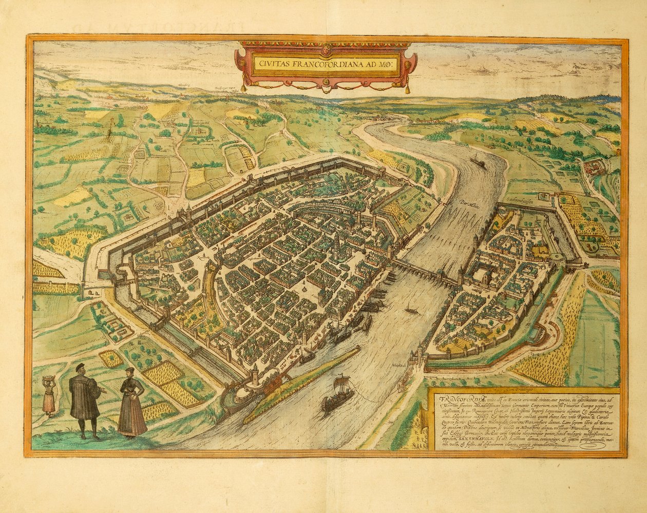 Mapa de Frankfurt do Civitates Orbis Terrarum por Georg Braun de Georg Braun and Hogenberg Franz
