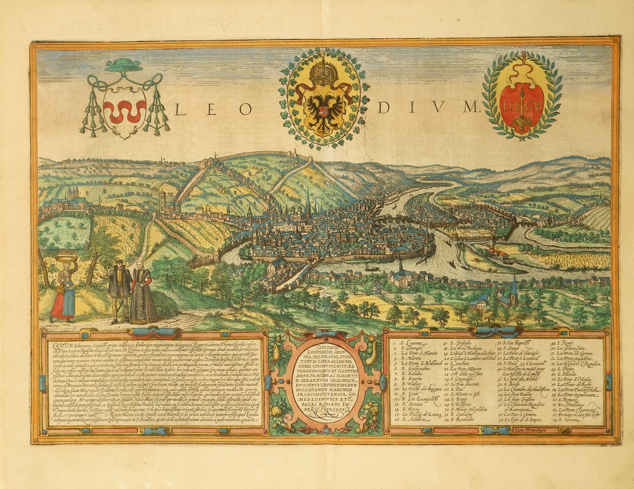 Mapa de Liège do Civitates Orbis Terrarum, de Georg Braun de Georg Braun and Hogenberg Franz