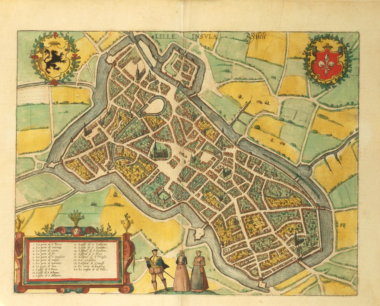 Mapa de Lille de Civitates Orbis Terrarum, de Georg Braun de Georg Braun and Hogenberg Franz