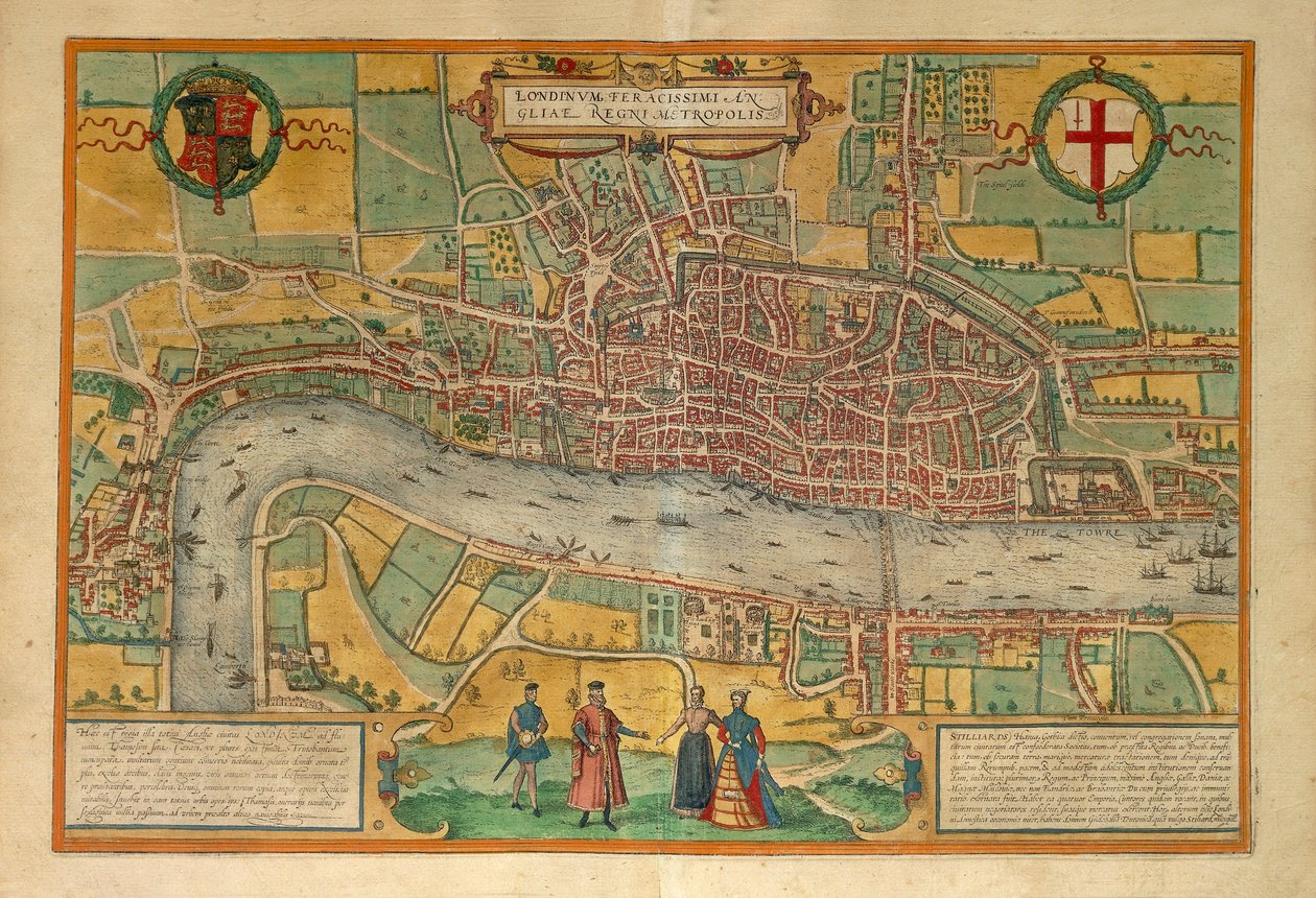 Mapa de Londres do Civitates Orbis Terrarum, de Georg Braun de Georg Braun and Hogenberg Franz