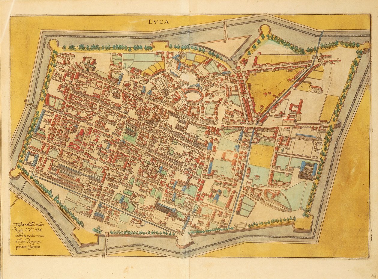 Mapa de Lucca de Civitates Orbis Terrarum, de Georg Braun de Georg Braun and Hogenberg Franz