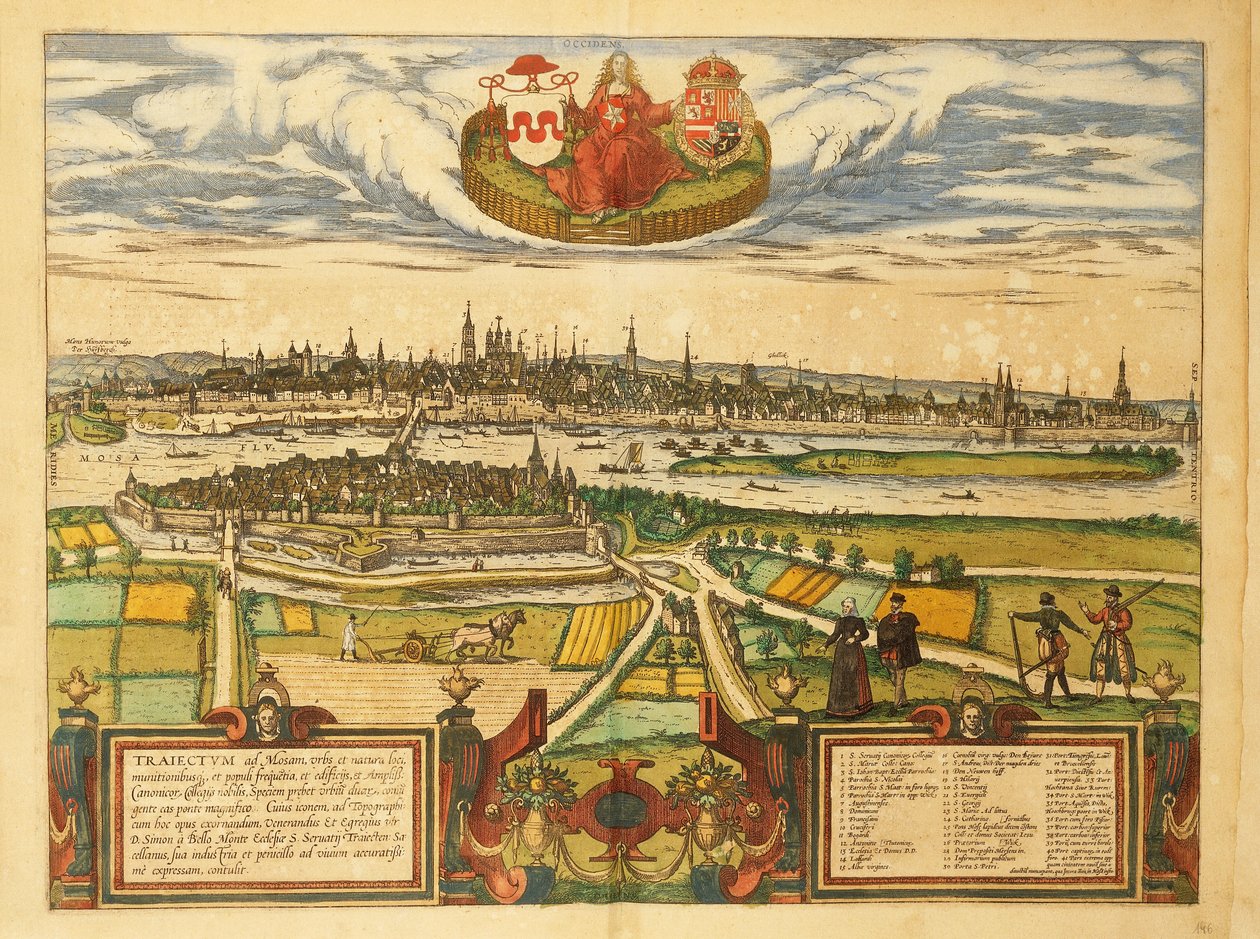 Mapa de Maastricht do Civitates Orbis Terrarum, de Georg Braun de Georg Braun and Hogenberg Franz