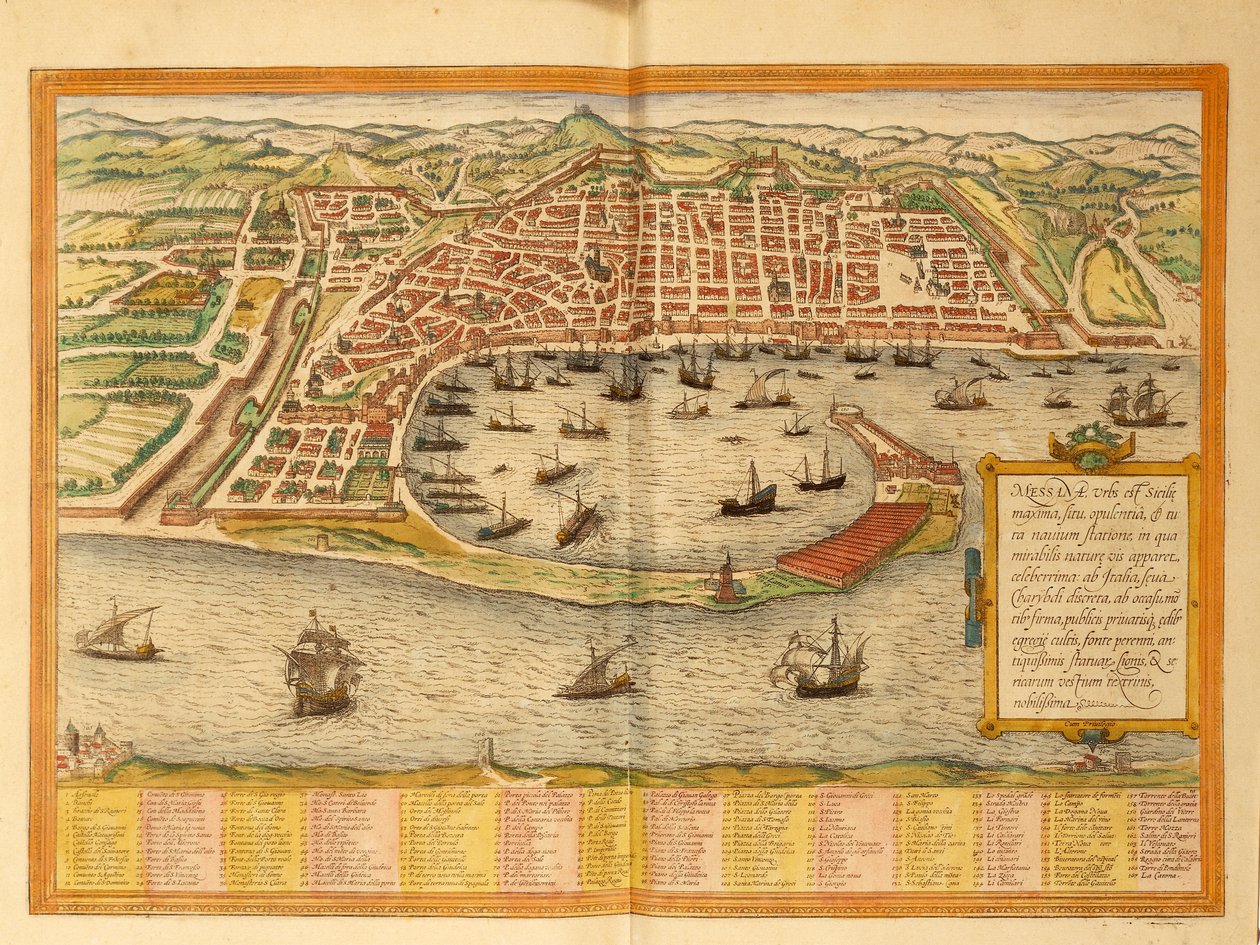 Mapa de Messina do Civitates Orbis Terrarum, de Georg Braun de Georg Braun and Hogenberg Franz