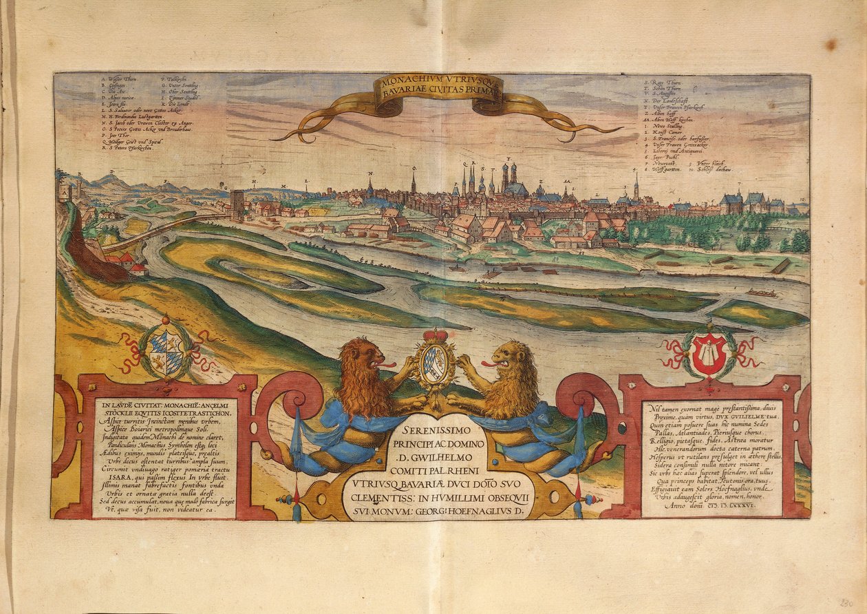 Mapa de Munique, Alemanha, de Civitates Orbis Terrarum, de Georg Braun de Georg Braun and Hogenberg Franz