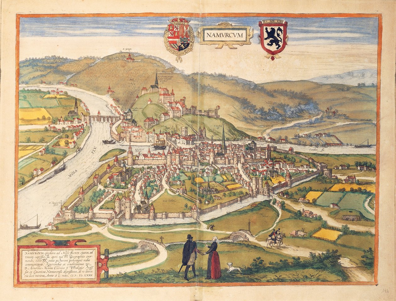 Mapa de Namur do Civitates Orbis Terrarum por Georg Braun de Georg Braun and Hogenberg Franz
