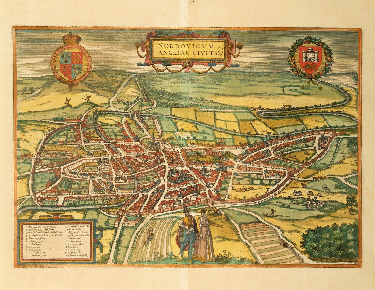 Mapa de Norwich de Civitates Orbis Terrarum por Georg Braun de Georg Braun and Hogenberg Franz