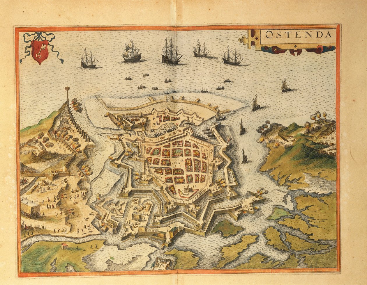 Mapa de Ostende do Civitates Orbis Terrarum, de Georg Braun de Georg Braun and Hogenberg Franz